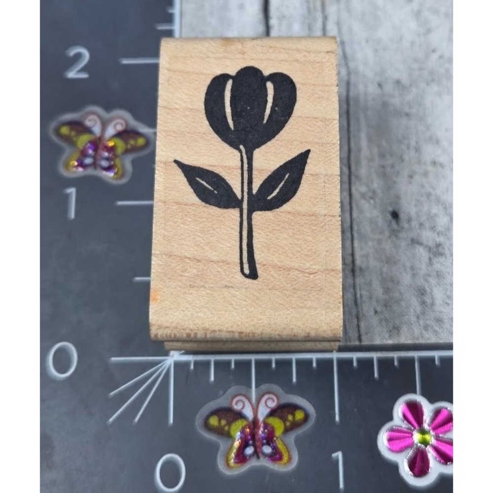 Endless Creations Single Flower Tulip Silhouette Rubber Stamp Wood #J65